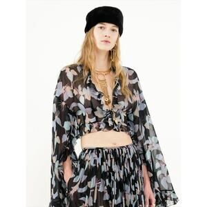 Chloe Floral Ruffled Silk Top in Black 38 US 6